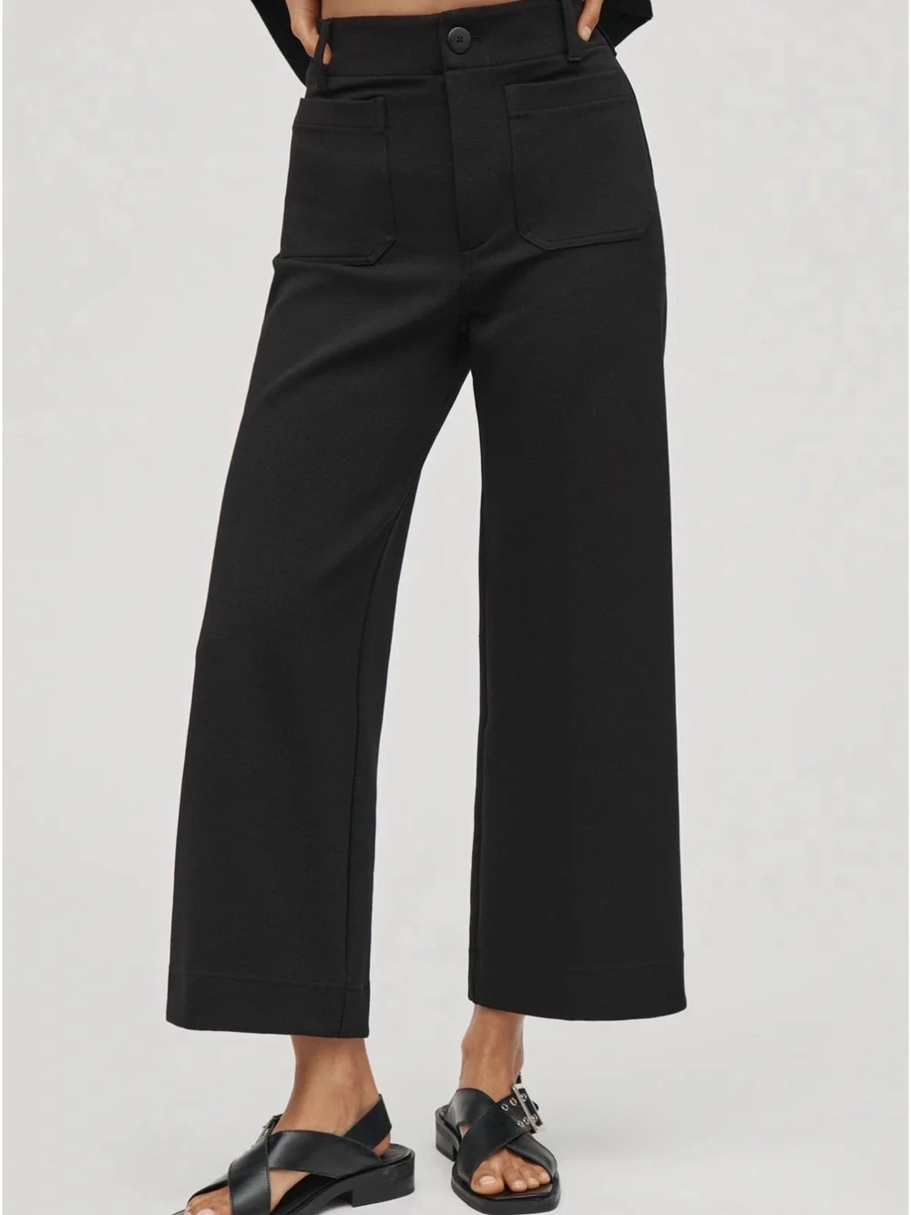 Maeve Colette Knit High-Rise Wide-Leg Cropped Pant in Black Onyx
